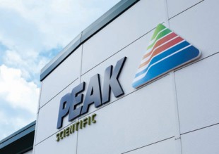 Peak Scientific logo on a building.