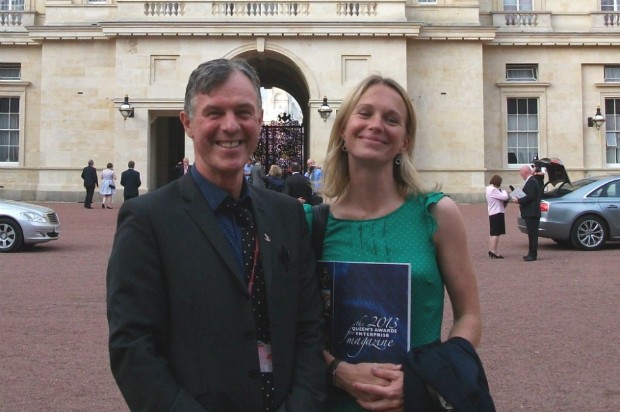 Sean Kelly and Juliet Bernays in front of Buckingham Palace