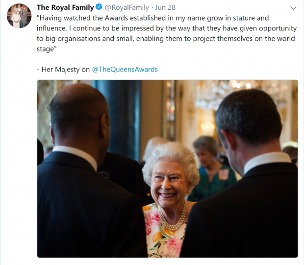 Tweet quoting the Queen on the Awards.